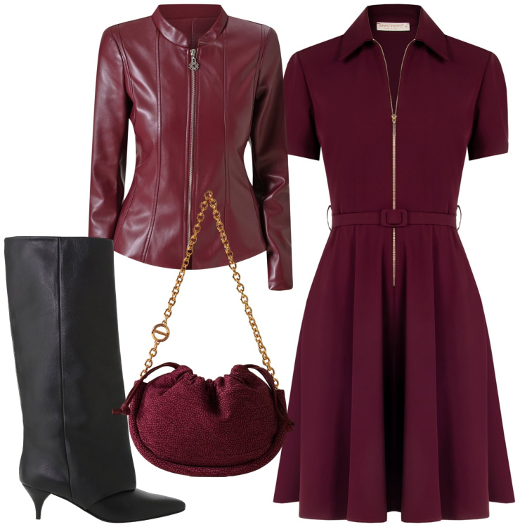 Outfit donna - Un\'uscita con le amiche. Stile Glamour per Serata fuori. Abbinamento con vestiti corti, blazer, stivali, borse a spalla.