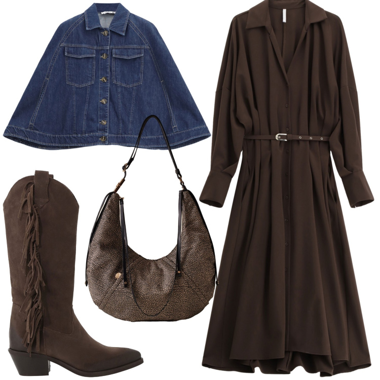 Outfit donna - Dark chocolate e jeans. Stile Trendy per Tutti i giorni. Abbinamento con blazer, vestiti lunghi, stivali, borse a spalla.