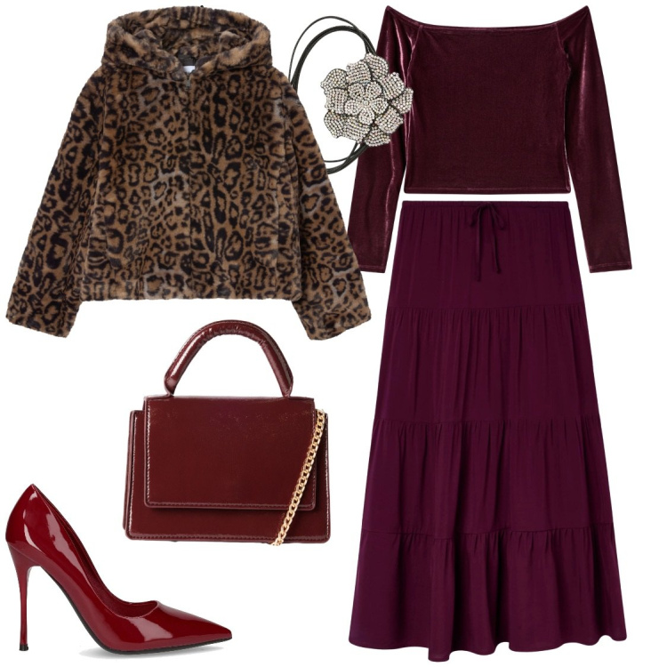 Outfit donna - Gonna longuete. Stile Bon Ton per Cerimonia. Abbinamento con collane, gonne lunghe, borse a tracolla, bluse, ecopellicce, décolleté.