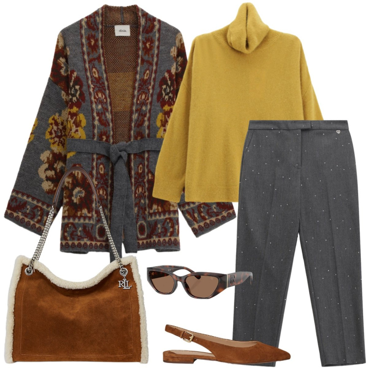 Outfit donna - Total look #2268366. Stile Casual chic per Tutti i giorni. Abbinamento con pantaloni, cardigans, maglieria, occhiali da sole, ballerine, borse tote.