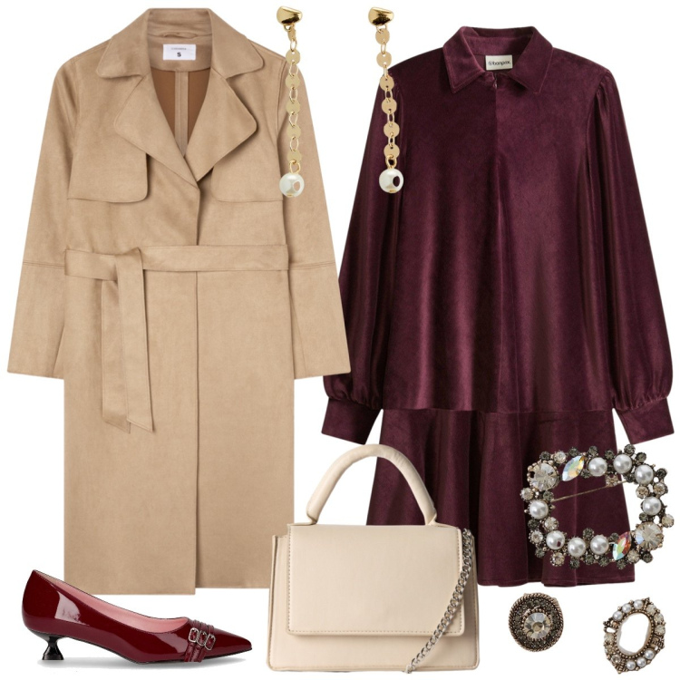 Outfit donna - Total look #2268371. Stile Chic per Serata fuori. Abbinamento con orecchini, vestiti corti, borse a tracolla, trench, cappotti, décolleté.