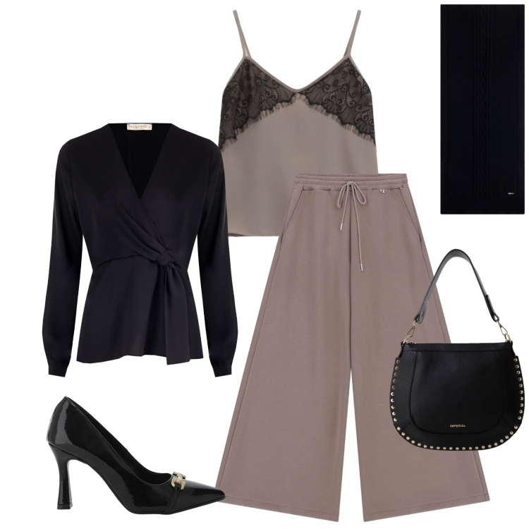 Outfit donna - Total look #2268376. Stile Bon Ton per Serata fuori. Abbinamento con bluse, décolleté, borse a spalla, top, pantaloni a palazzo, sciarpe.