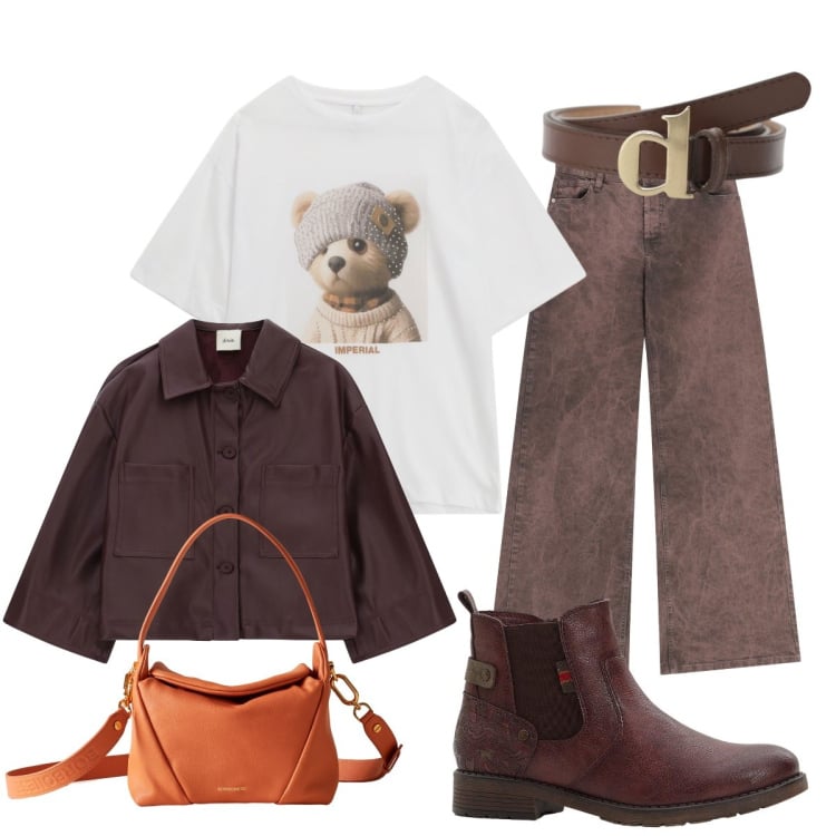 Outfit donna - Preppy…. Stile Preppy per Tutti i giorni. Abbinamento con stivaletti chelsea, pantaloni a palazzo, blazer, cinture, borse a spalla, t-shirt.