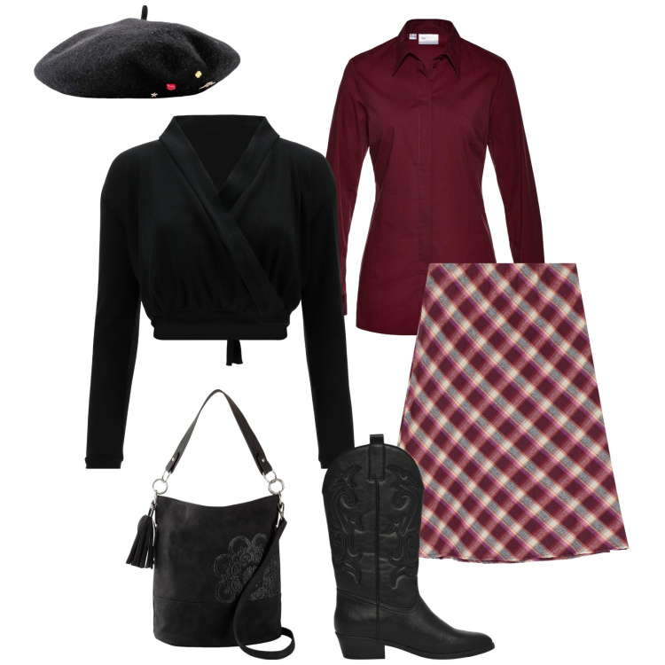 Outfit donna - Total look #2268398. Stile Boho per Tutti i giorni. Abbinamento con cappelli e berretti, camicie, borse a mano, stivaletti texani, gonne, top.
