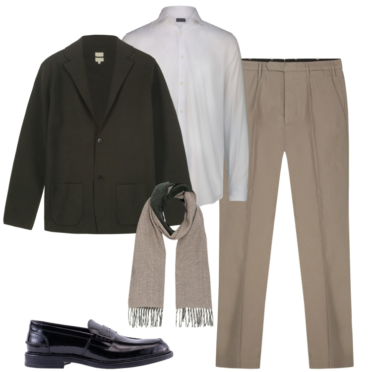 Outfit uomo - Un tocco glam. Stile Business/Elegante per Tutti i giorni. Abbinamento con pantaloni, giacche, sciarpe, scarpe stringate, camicie.