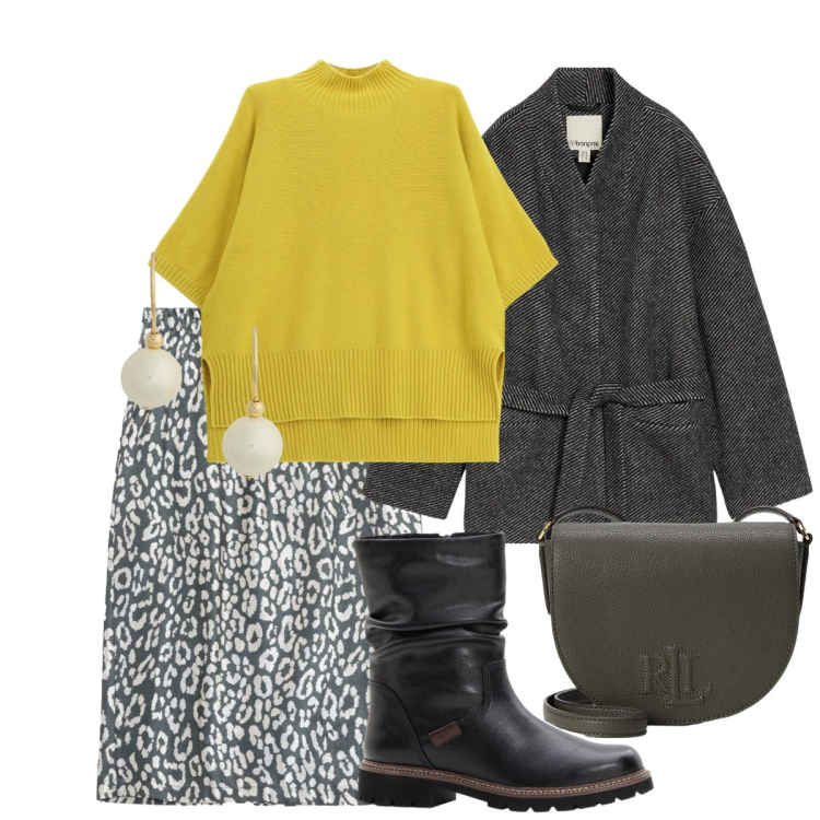 Outfit donna - Il design delle cose. Stile Trendy per Tutti i giorni. Abbinamento con blazer, stivali, gonne, maglieria, orecchini, borse a tracolla.
