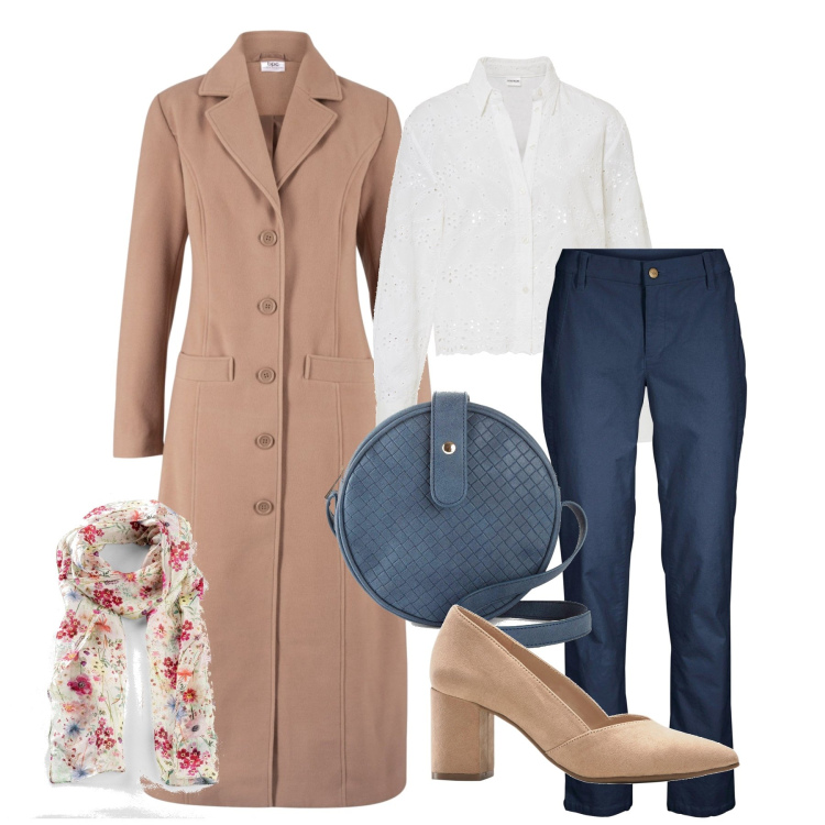 Outfit femme - Octobre. Style Casual chic pour Tous les jours. Assortir avec écharpes, manteaux, chemisiers, chaussures à talon, sacs en bandoulière, pantalon .