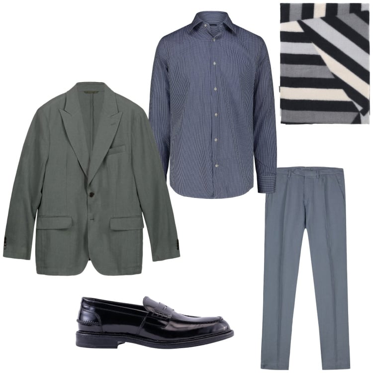 Outfit uomo - Total look #2268415. Stile Business/Elegante per Serata speciale. Abbinamento con sciarpe, pantaloni, giacche, camicie, scarpe stringate.