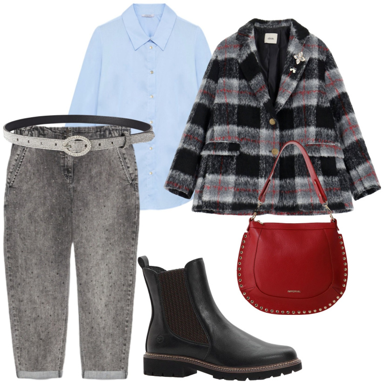 Outfit donna - Comoda. per Tutti i giorni. Abbinamento con stivaletti chelsea, cinture, blazer, borse a spalla, camicie, jeans.