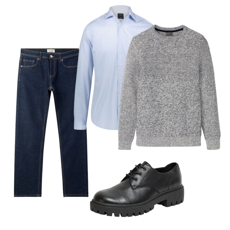 Outfit uomo - Total look #2268432. Stile Business/Elegante per Ufficio. Abbinamento con maglieria, scarpe stringate, jeans, camicie.