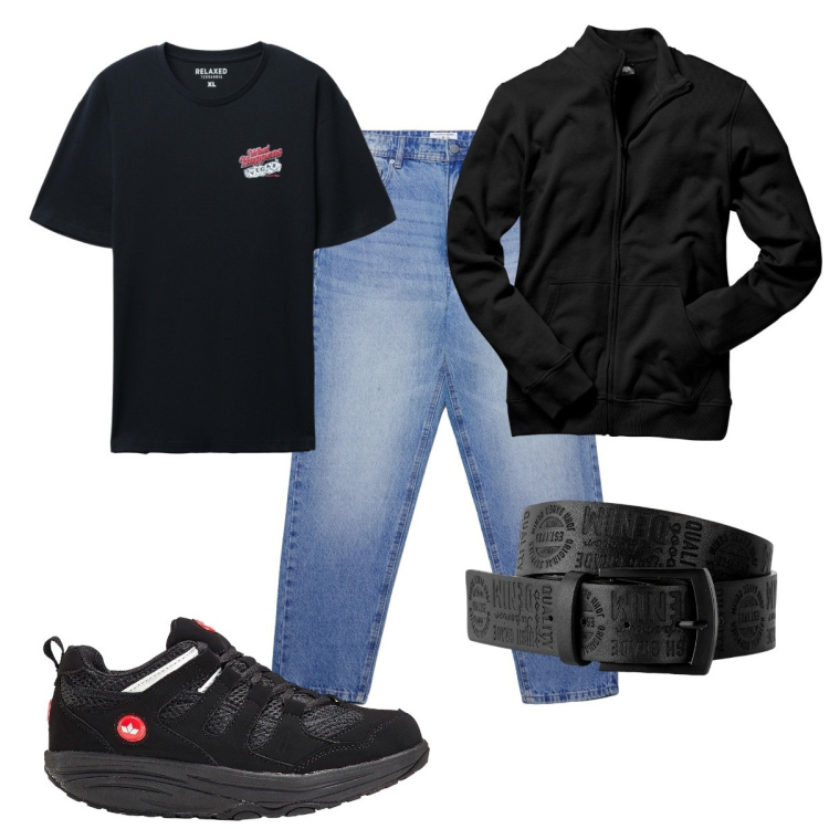 Outfit uomo - Total look #2268438. Stile Casual per Tutti i giorni. Abbinamento con felpe, cinture, sneakers, jeans, t-shirt.
