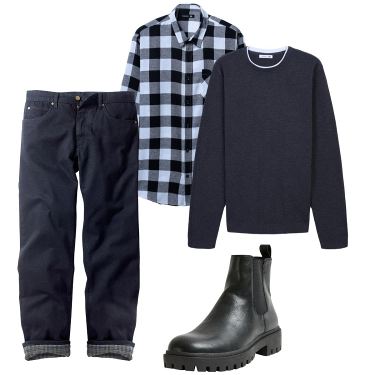 Outfit uomo - Total look #2268441. Stile Casual per Tutti i giorni. Abbinamento con jeans dritti, stivali e stivaletti, camicie, maglieria.