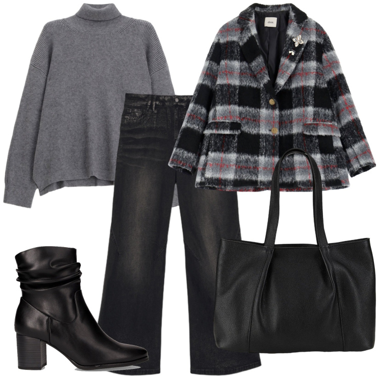 Outfit donna - La giacca di lana. Stile Casual per Tutti i giorni. Abbinamento con shopping bag, blazer, maglieria, jeans, stivaletti.