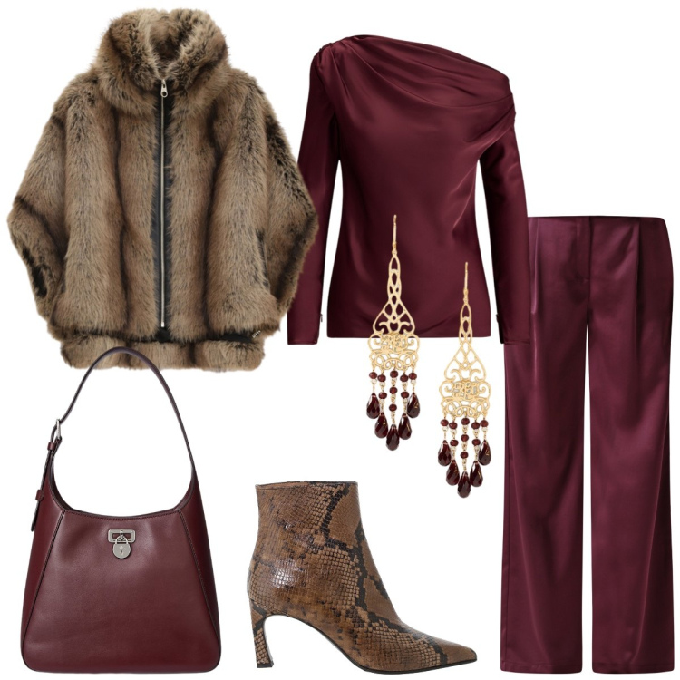 Outfit donna - Total look #2268460. Stile Casual chic per Serata fuori. Abbinamento con blazer, stivaletti, pantaloni a palazzo, borse a spalla, orecchini, bluse.
