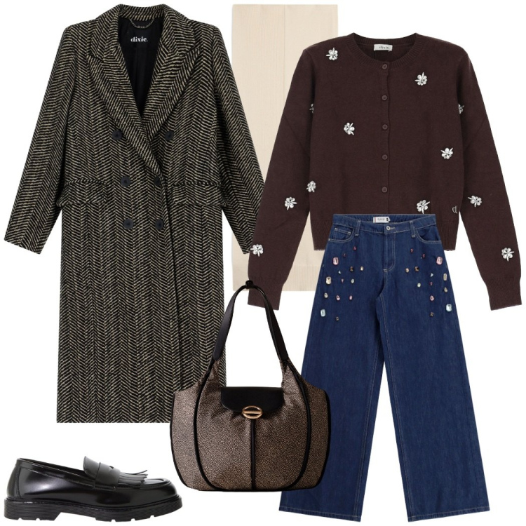 Outfit donna - Urban style. Stile Casual chic per Tutti i giorni. Abbinamento con jeans, cappotti, mocassini, cardigans, shopping bag, sciarpe.