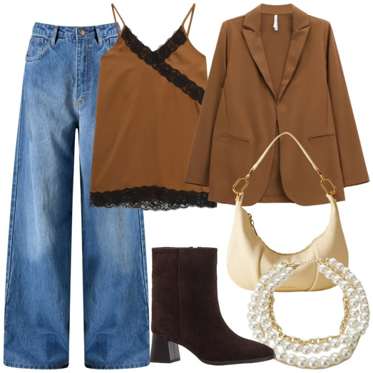 Outfit donna - Borgonese bag. Stile Chic per Serata fuori. Abbinamento con stivaletti, jeans, blazer, borse a spalla, collane, vestiti corti.