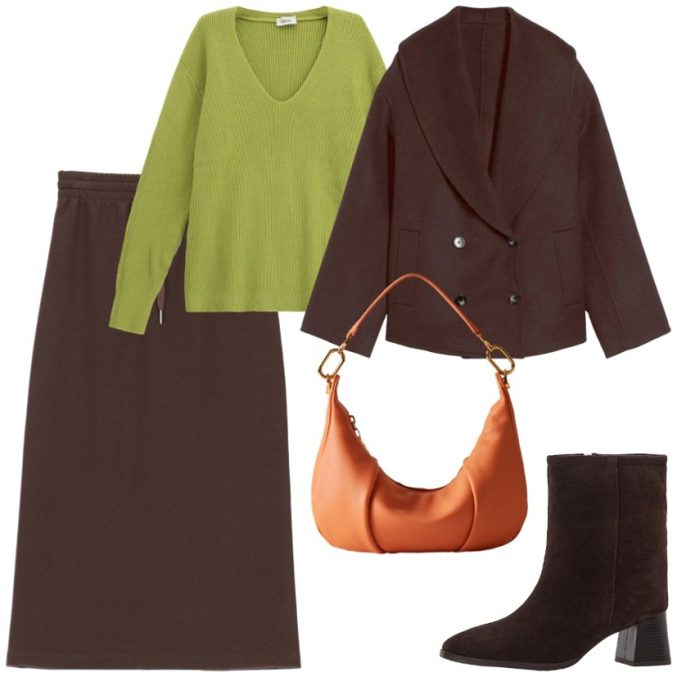 Outfit donna - Borgonese bag. Stile Chic per Ufficio. Abbinamento con stivaletti, caban, maglieria, gonne longuette, borse a spalla.