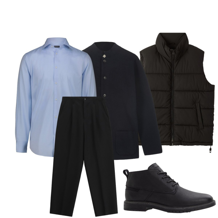 Outfit uomo - In città. Stile Business/Elegante per Ufficio. Abbinamento con stivali e stivaletti, piumini, pantaloni, giacche, camicie.