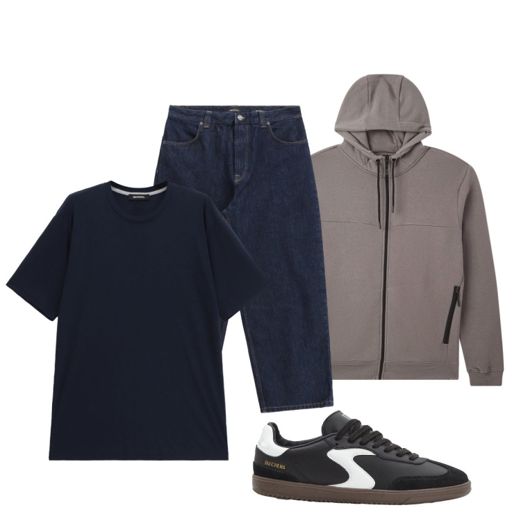 Outfit uomo - Oggi casual. Stile Casual per Sport. Abbinamento con sneakers, felpe con cappuccio, jeans, t-shirt.