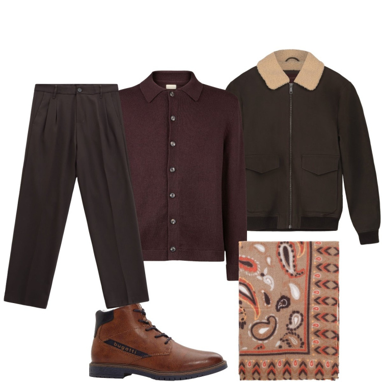 Outfit uomo - Total look #2268477. Stile Casual per Tutti i giorni. Abbinamento con stivali e stivaletti, pantaloni, sciarpe e foulard, polo, bomber.