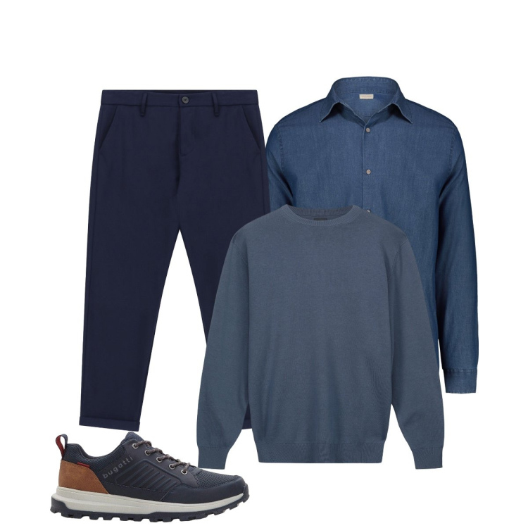 Outfit uomo - Azzurro polvere. Stile Business/Elegante per Ufficio. Abbinamento con sneakers, pantaloni, maglieria, camicie.