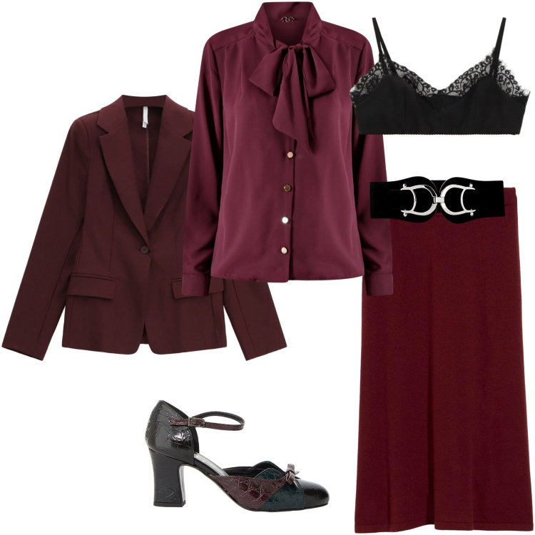 Outfit donna - Total look #2268487. Stile Bon Ton per Serata fuori. Abbinamento con cinture, gonne, décolleté, bluse, blazer, bralette.