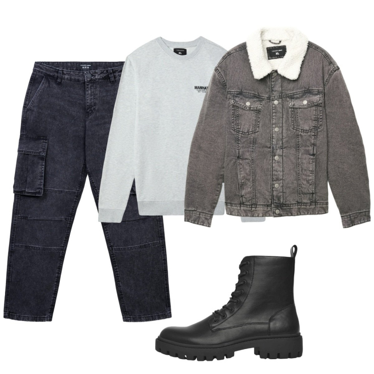 Outfit uomo - Total look #2268489. Stile Casual per Tutti i giorni. Abbinamento con felpe, anfibi, jeans, cappotti.