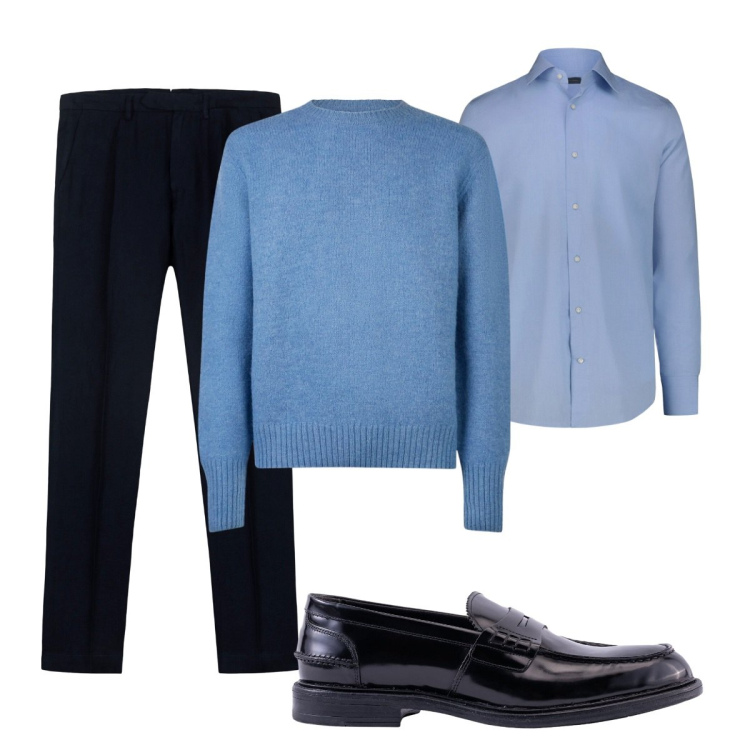 Outfit uomo - Total look #2268491. Stile Casual per Tutti i giorni. Abbinamento con pantaloni, camicie, scarpe stringate, maglieria.