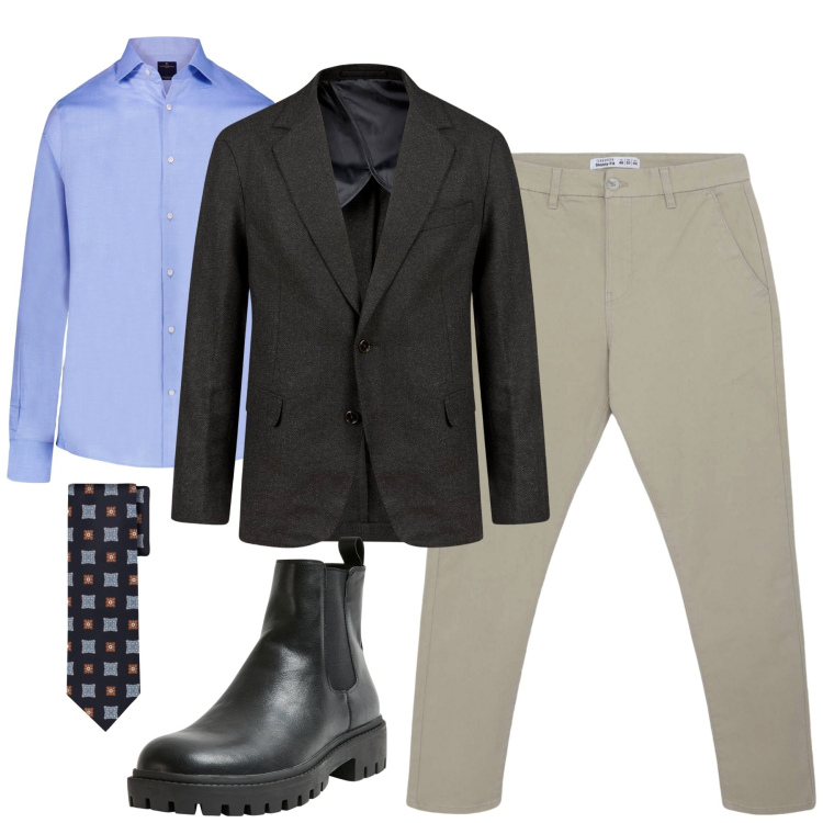 Outfit uomo - Total look #2268506. Stile Business/Elegante per Tutti i giorni. Abbinamento con stivali e stivaletti, pantaloni chino, giacche, camicie, cravatte.