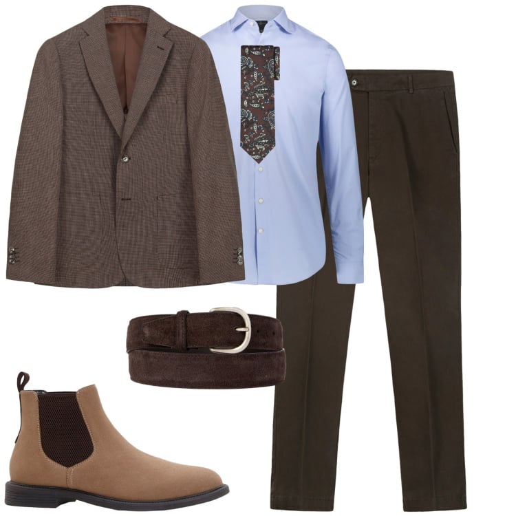 Outfit uomo - City. Stile Business/Elegante per Tutti i giorni. Abbinamento con stivali e stivaletti, giacche, pantaloni chino, camicie, cravatte, cinture.