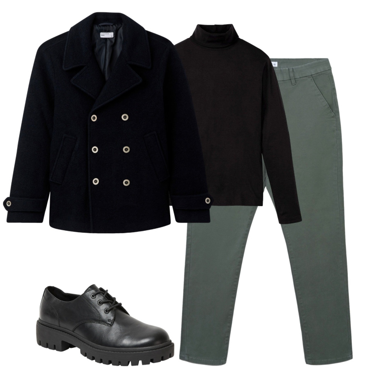 Outfit uomo - City. Stile Urban per Tutti i giorni. Abbinamento con maglieria, scarpe stringate, cappotti, pantaloni chino.