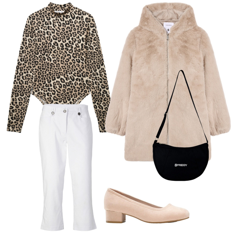 Outfit donna - Total look #2268526. Stile Casual chic per Serata fuori. Abbinamento con pantaloni capri, décolleté, cappotti, body, borse a spalla.