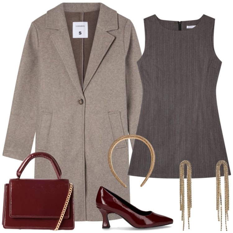 Outfit donna - Total look #2268527. Stile Bon Ton per Tutti i giorni. Abbinamento con orecchini, cerchietti, borse a tracolla, cappotti, vestiti corti, décolleté.