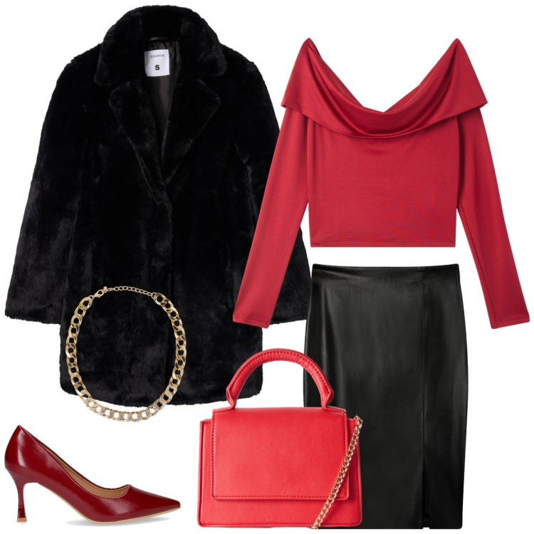 Outfit donna - Total look #2268529. Stile Sexy per Serata fuori. Abbinamento con t-shirt, collane, borse a tracolla, gonne longuette, cappotti, décolleté.