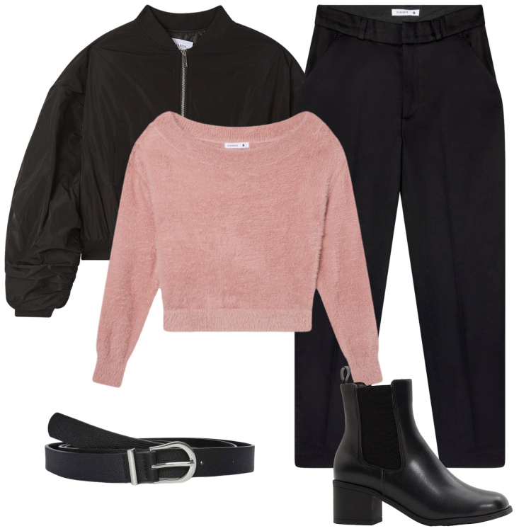 Outfit donna - Total look #2268533. Stile Casual per Tutti i giorni. Abbinamento con stivaletti, pantaloni chino, maglieria, cinture, bomber.