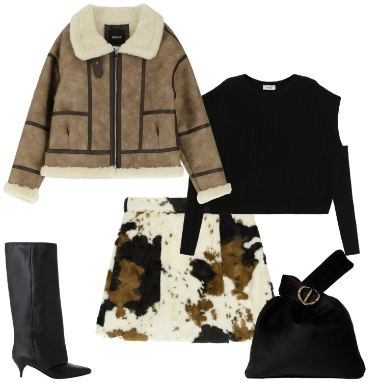 Outfit donna - Total look #2268536. Stile Preppy per Tutti i giorni. Abbinamento con borse a mano, blazer, stivali, maglieria, minigonne.