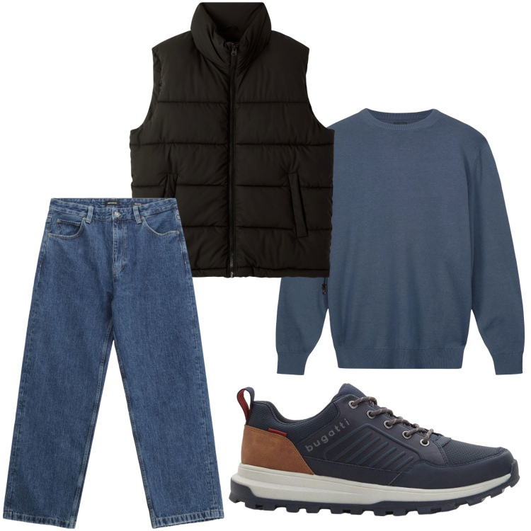 Outfit uomo - Via libera al gilet. Stile Casual per Tutti i giorni. Abbinamento con sneakers, piumini, jeans, maglieria.