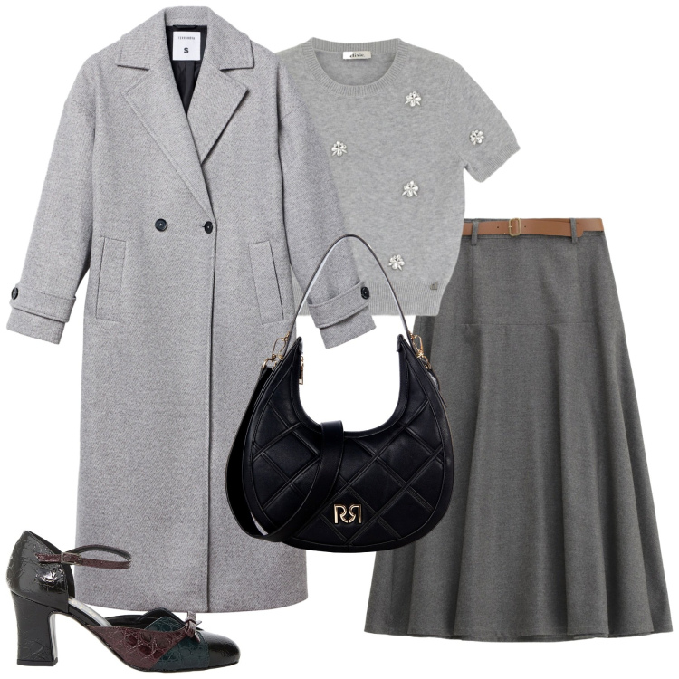 Outfit donna - In ufficio. Stile Casual chic per Ufficio. Abbinamento con cappotti, gonne lunghe, maglieria, décolleté, borse a tracolla.