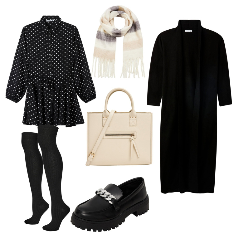 Outfit donna - Autumn on my way. Stile Preppy per Tutti i giorni. Abbinamento con vestiti chemisier, mocassini, cardigans, sciarpe, shopping bag, calzini.