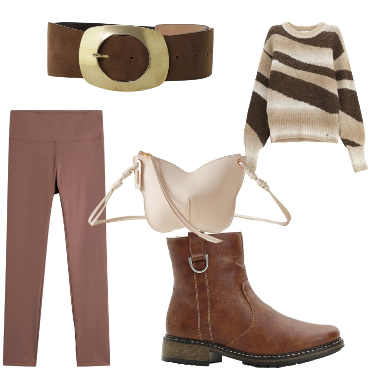 Outfit donna - Il maxi pullover. Stile Basic per Tutti i giorni. Abbinamento con stivaletti, pullovers, cinture, borse a tracolla, leggings.