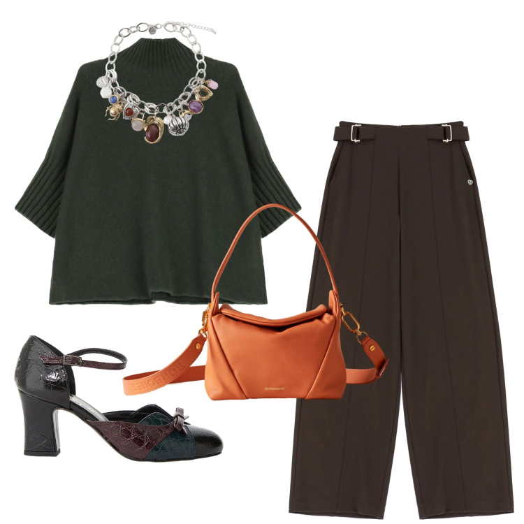 Outfit donna - Total look #2268589. Stile Trendy per Serata fuori. Abbinamento con pantaloni a palazzo, maglieria, décolleté, braccialetti con ciondoli, borse a spalla.