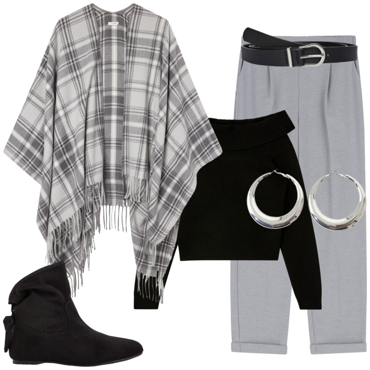 Outfit donna - In biblioteca. Stile Casual per Scuola/Università. Abbinamento con stivaletti, maglieria, cappotti, cinture, pantaloni, orecchini.