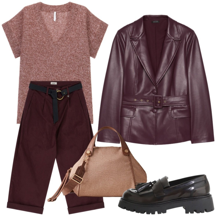 Outfit donna - Total look #2268599. Stile Casual chic per Ufficio. Abbinamento con maglieria, pantaloni, mocassini, borse a mano, blazer.