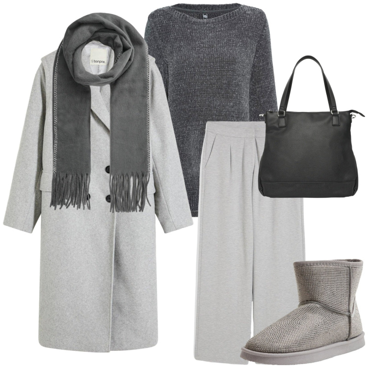 Outfit donna - Total look #2268608. Stile Casual per Tutti i giorni. Abbinamento con maglieria, pantaloni, cappotti, stivali, shopping bag, sciarpe.