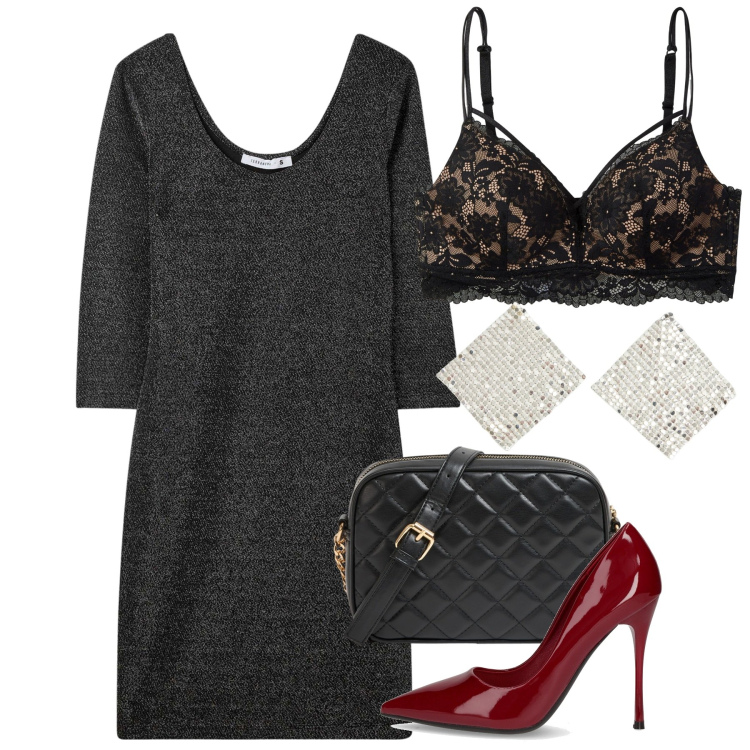 Outfit donna - Terranova - MID SEASON SALE. Stile Chic per Serata fuori. Abbinamento con borse a tracolla, orecchini, vestiti lunghi, reggiseni, décolleté.