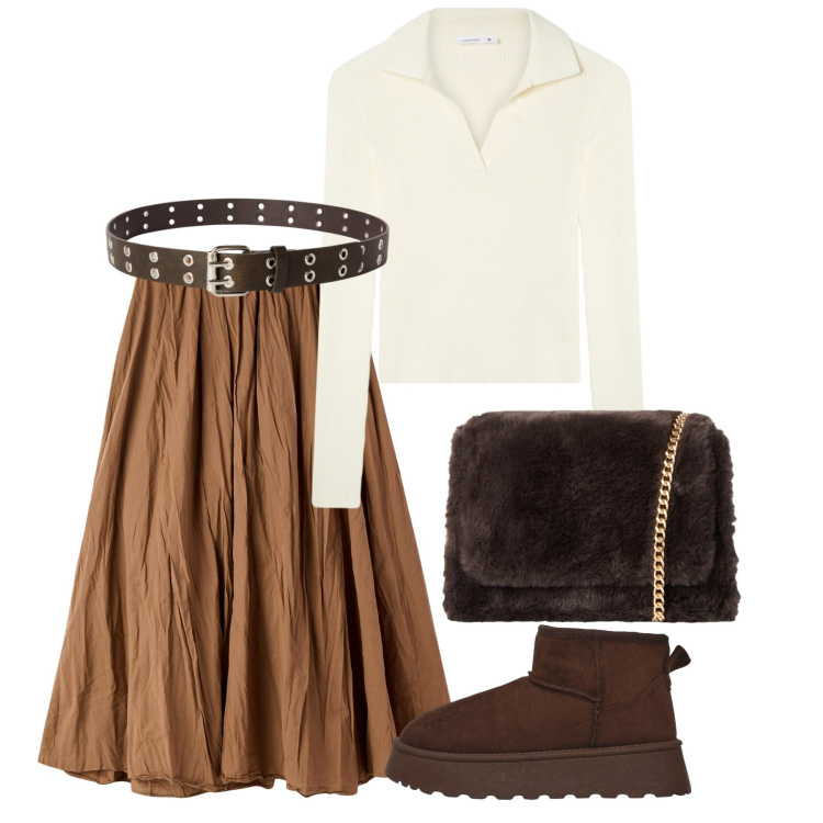 Outfit donna - Terranova - MID SEASON SALE. Stile Romantica per Tutti i giorni. Abbinamento con maglieria, borse a tracolla, gonne lunghe, cinture, stivaletti.