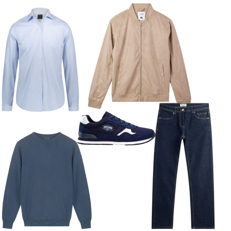 Outfit uomo - Relax. Stile Casual per Tutti i giorni. Abbinamento con sneakers, jeans, bomber, camicie, maglieria.