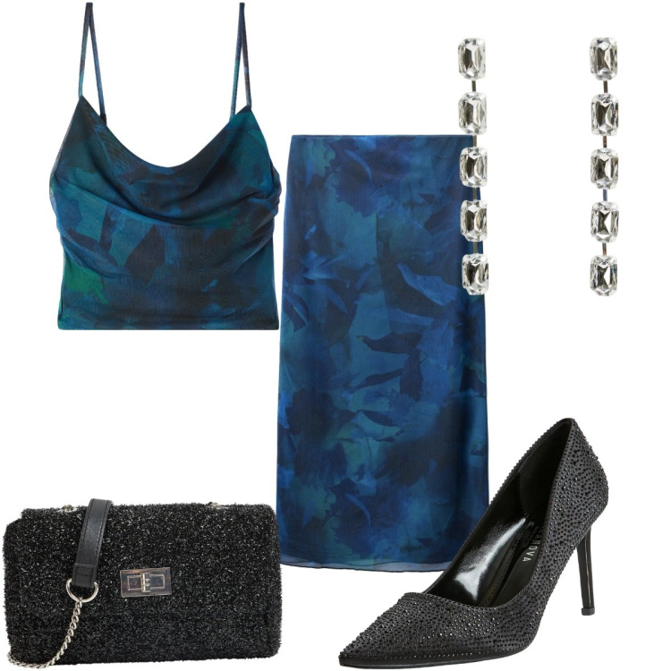 Outfit donna - Terranova Mid Season Sale - glamour. Stile Glamour per Serata fuori. Abbinamento con décolleté, borse a tracolla, orecchini, canottiere, gonne lunghe.
