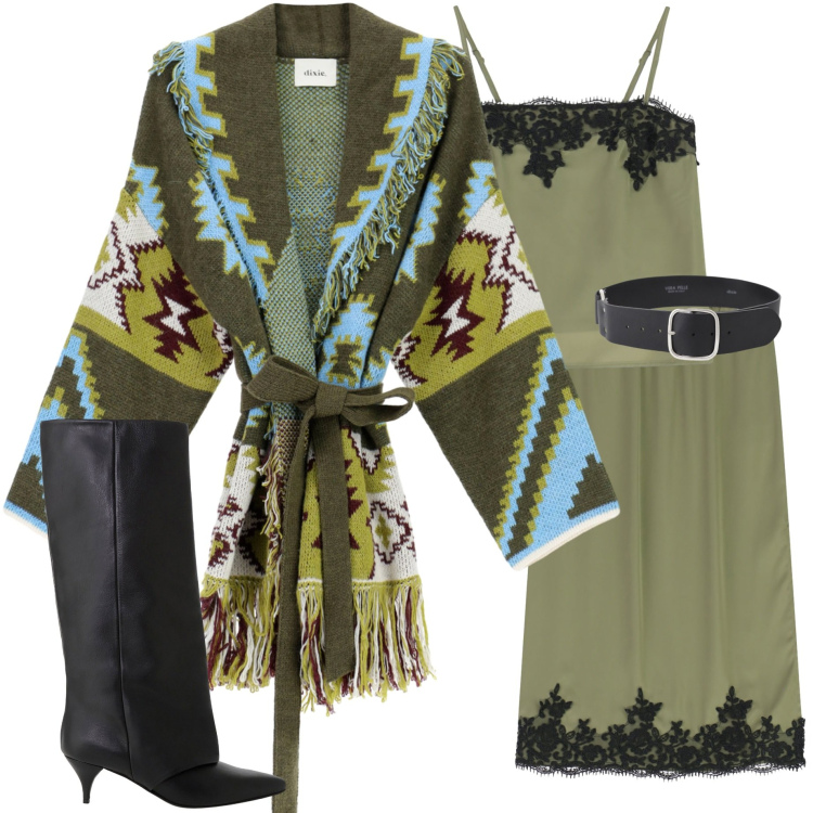 Outfit donna - Mi metto il cardigan. Stile Casual chic per Serata fuori. Abbinamento con cinture, cappotti, gonne, stivali, top.