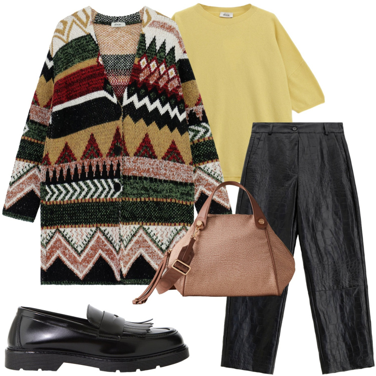 Outfit donna - Un tocco di senape. Stile Casual chic per Tutti i giorni. Abbinamento con pantaloni, cappotti, mocassini, maglieria, borse a mano.